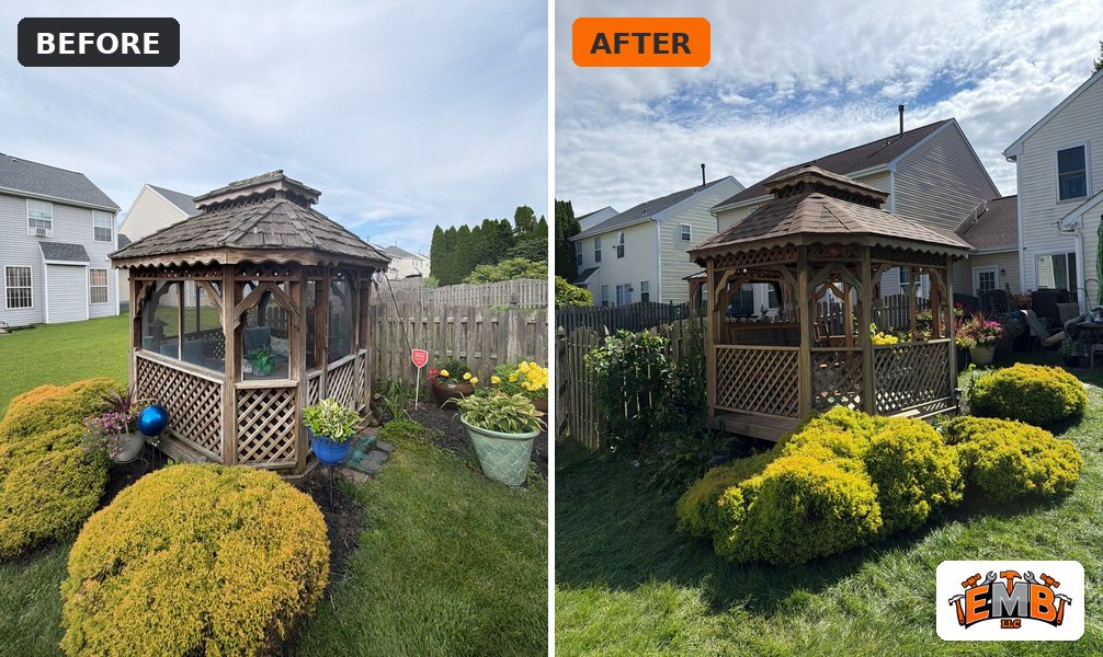Before and after: Gazebo roof & restain in Eastampton, NJ
