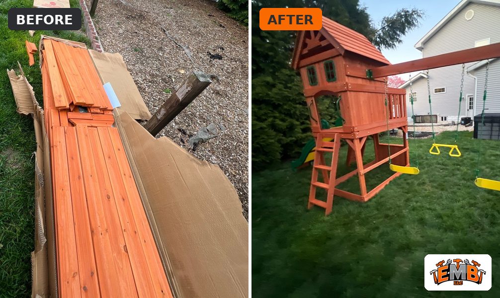 Before and after: Playset assembly in Berkeley Township, NJ